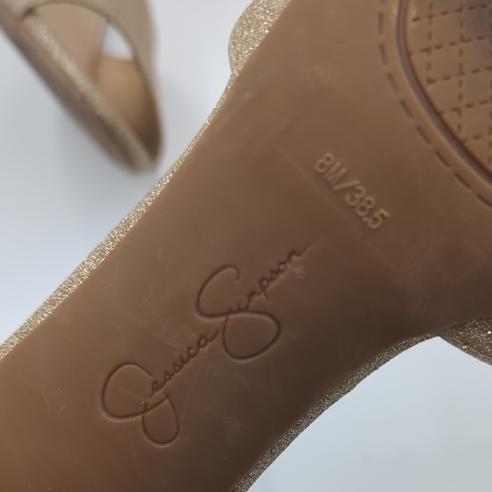 Jessica Simpson Gold Glitter Block Heel Sandals - Picture 10 of 13